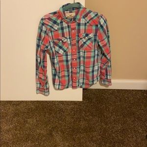 Hollister plaid shirt green and pink size small